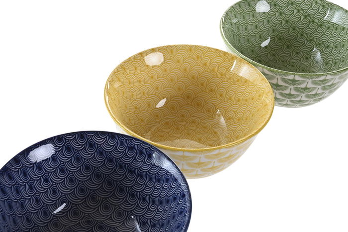DKD Home Decor Bol Oriental Porcelana Verde Azul 15.4 x 7.4 x 15.4 cm Apto Microondas/Lavavajillas (12 Unidades)