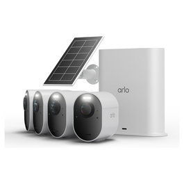 ARLO Ultra 3 Cámara de Seguridad Exterior 4K (Pack 4 Cámaras) + Panel Solar, Inalámbrica con Visión Nocturna, IP65, 8 MP, Compatible con Alexa/Google Assistant