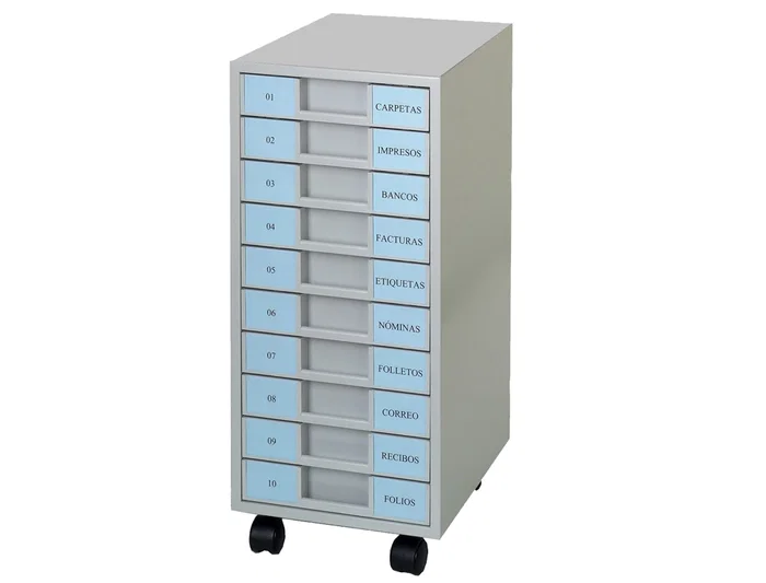 Clen Archivador Metálico con 10 Bandejas Plástico Gris Claro 680x303x371 mm Clen Archivador Metálico con 10 Bandejas Plástico Gris Claro 680x303x371 mm