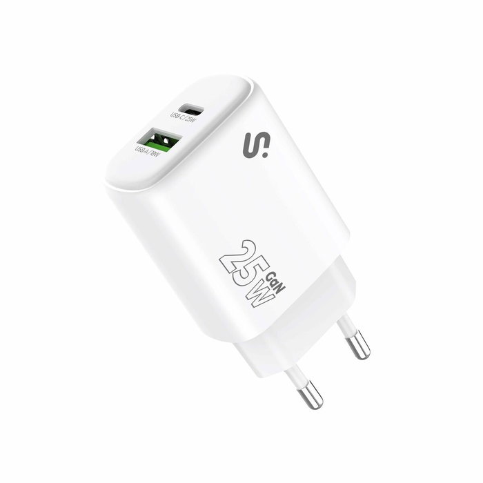 Subblim Cargador GaN 25W con Doble Puerto USB-C y USB-A Blanco