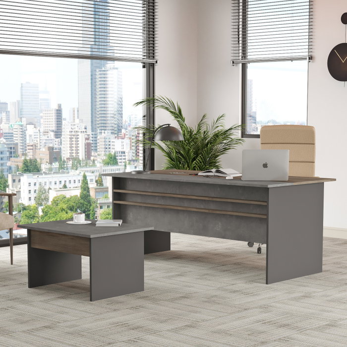 Hanah Home Vs6-Cga Conjunto de Muebles de Oficina, Tablero Melamina y Metal, Marrón Gris Antracita, Mesa 180x75cm