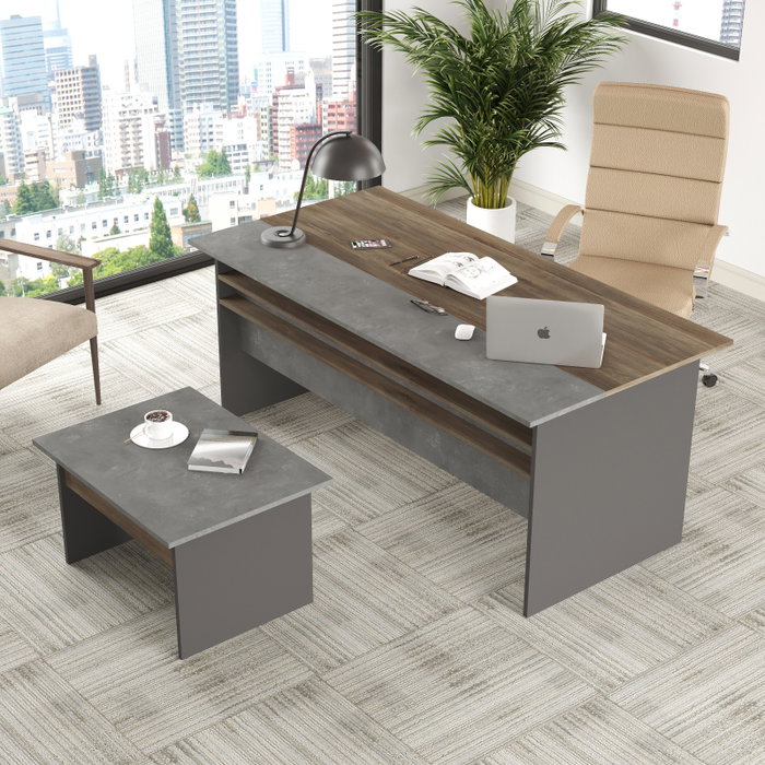 Hanah Home Vs6-Cga Conjunto de Muebles de Oficina, Tablero Melamina y Metal, Marrón Gris Antracita, Mesa 180x75cm