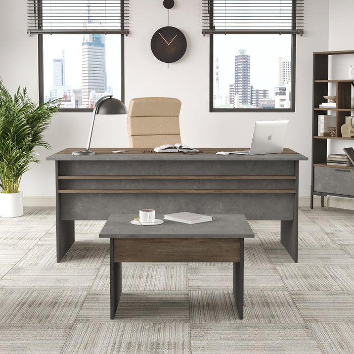 Hanah Home Vs6-Cga Conjunto de Muebles de Oficina, Tablero Melamina y Metal, Marrón Gris Antracita, Mesa 180x75cm