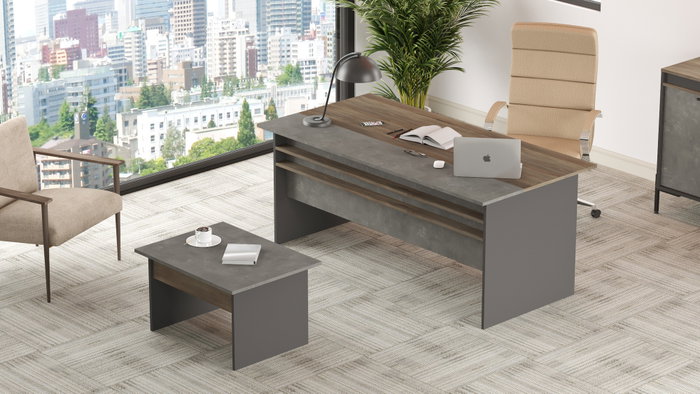 Hanah Home Vs6-Cga Conjunto de Muebles de Oficina, Tablero Melamina y Metal, Marrón Gris Antracita, Mesa 180x75cm