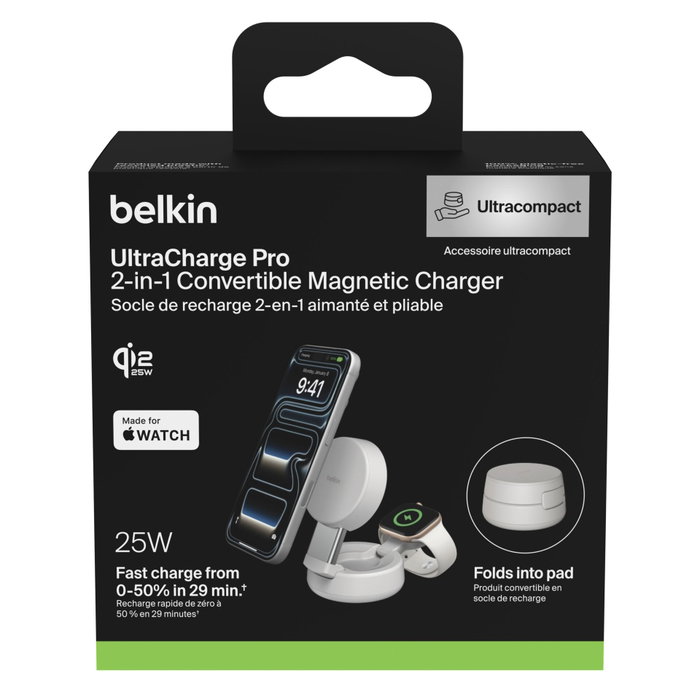 Belkin UltraCharge Qi2 25W Magnetic & Adjustable 2-in-1 Charging Station Sand WIZ043kqSD