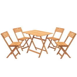 Hanah Home My004 Conjunto de Mesa y Sillas de Jardín, 5 Piezas, Madera de Haya, Marrón