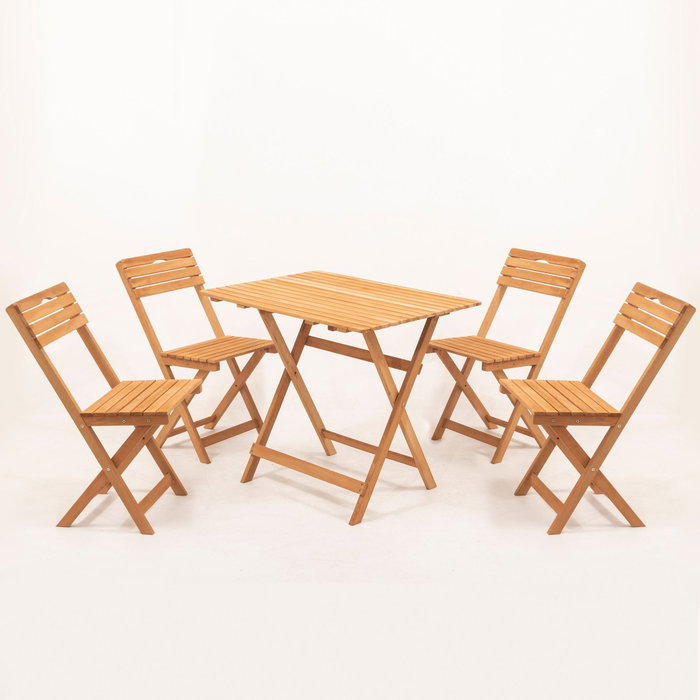 Hanah Home My004 Conjunto de Mesa y Sillas de Jardín, 5 Piezas, Madera de Haya, Marrón