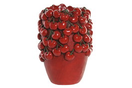 DKD Home Decor Cherry25 Jarron Tropical de Cemento Rojo con Cerezas, 18 x 25 x 18 cm, 4 Unidades