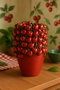 DKD Home Decor Cherry25 Jarron Tropical de Cemento Rojo con Cerezas, 18 x 25 x 18 cm, 4 Unidades