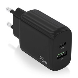 AISENS A110-0759 Cargador USB-C 25W QC3.0 Negro, 2 Puertos, Universal, Carga Rápida