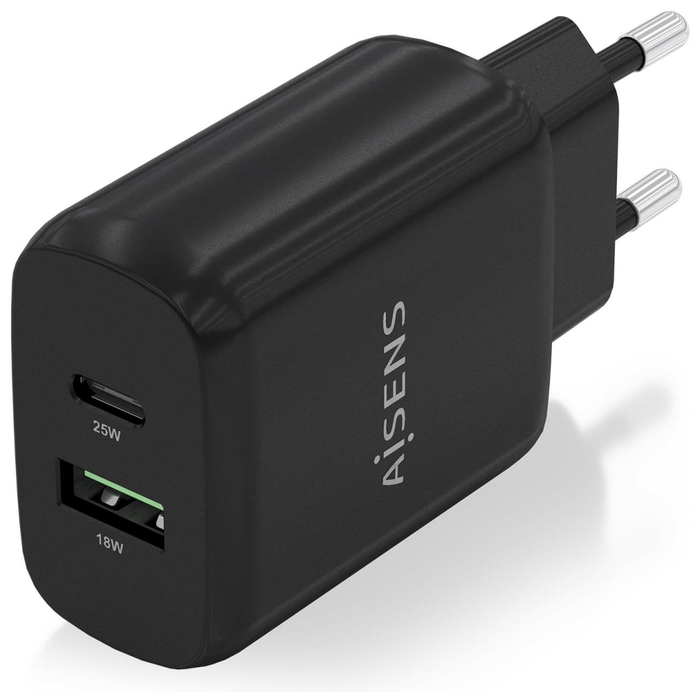 Aisens Cargador de Pared 25W con 1x USB-C PD3.0 y 1x USB-A QC3.0, Negro Aisens Cargador de Pared 25W con 1x USB-C PD3.0 y 1x USB-A QC3.0, Negro