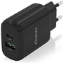 Aisens Cargador de Pared 25W con 1x USB-C PD3.0 y 1x USB-A QC3.0, Negro