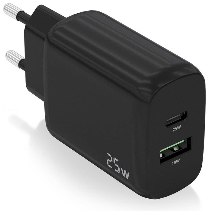 Aisens Cargador de Pared 25W con 1x USB-C PD3.0 y 1x USB-A QC3.0, Negro Aisens Cargador de Pared 25W con 1x USB-C PD3.0 y 1x USB-A QC3.0, Negro