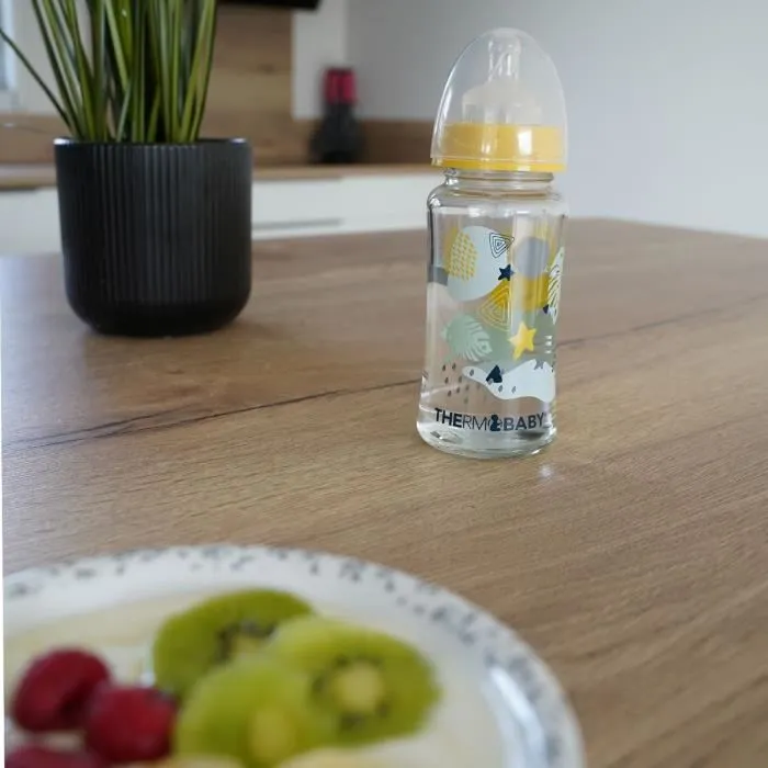 Thermobaby Botella de Cristal 230 ml Anticólicos para Bebés 0-24 meses, Tetina Silicona
