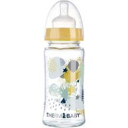 Thermobaby Botella de Cristal 230 ml con Tetina Silicona Anticólicos - para Bebés 0-24 meses
