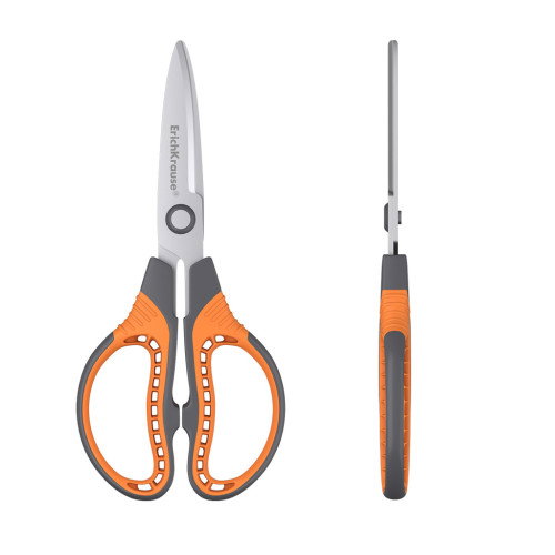 Erich Krause Tijeras Protector 16.5 cm 48056 con Cuchillas 3D para Cortar Documentos con Mango Ergonómico Antideslizante Negro Naranja
