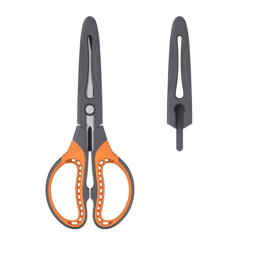 Erich Krause Tijeras Protector 16.5 cm 48056 con Cuchillas 3D para Cortar Documentos con Mango Ergonómico Antideslizante Negro Naranja