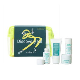 Meisani Discovery Lote 4 piezas - Neceser de viaje con minitallas de cuidado facial: limpiador aceite, gel, tónico y crema