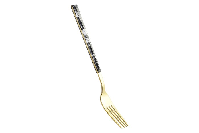 DKD Home Decor Juego de Cubertería 16 Piezas Inox Símil Mármol Dorado y Negro