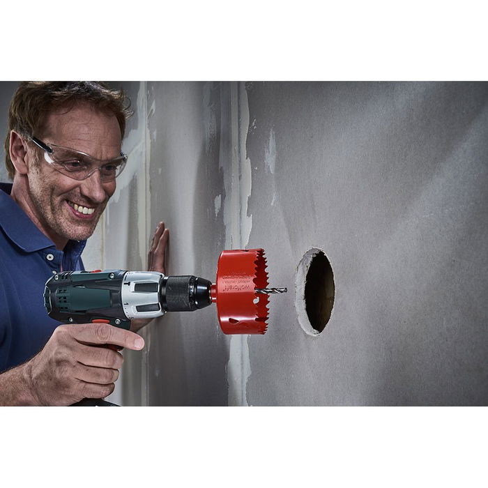 Wolfcraft Sierra de Corona Bimetal Ø127 mm con Broca Piloto HSS, Corte 40 mm, para Obra Seca, Madera y Plástico