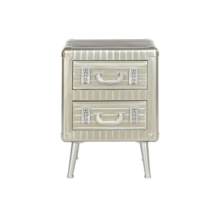 DKD Home Decor Mesita de Noche Plateada con 2 Cajones DKD Home Decor Mesita de Noche Plateada con 2 Cajones