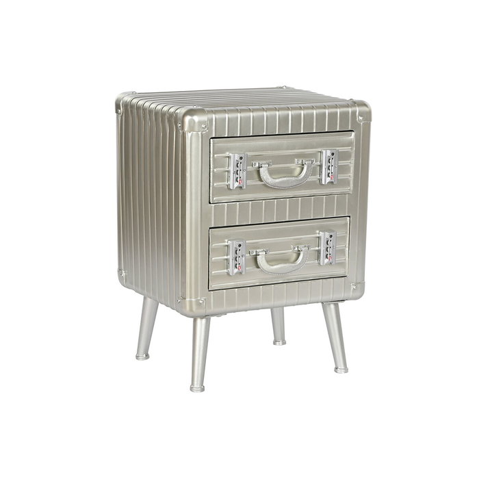 DKD Home Decor Mesita de Noche Plateada con 2 Cajones DKD Home Decor Mesita de Noche Plateada con 2 Cajones
