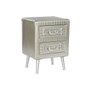 DKD Home Decor Mesita de Noche Plateada con 2 Cajones