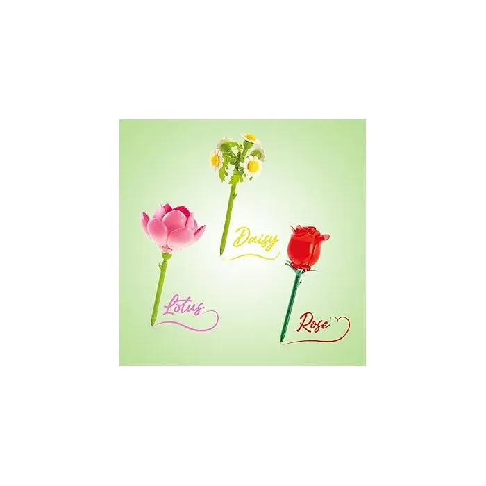 Canal Toys Bloom BLM 002 - Pack de 3 Bolígrafos para Armar con Flores Rosa, Loto y Margarita - Tinta con Purpurina y Aroma