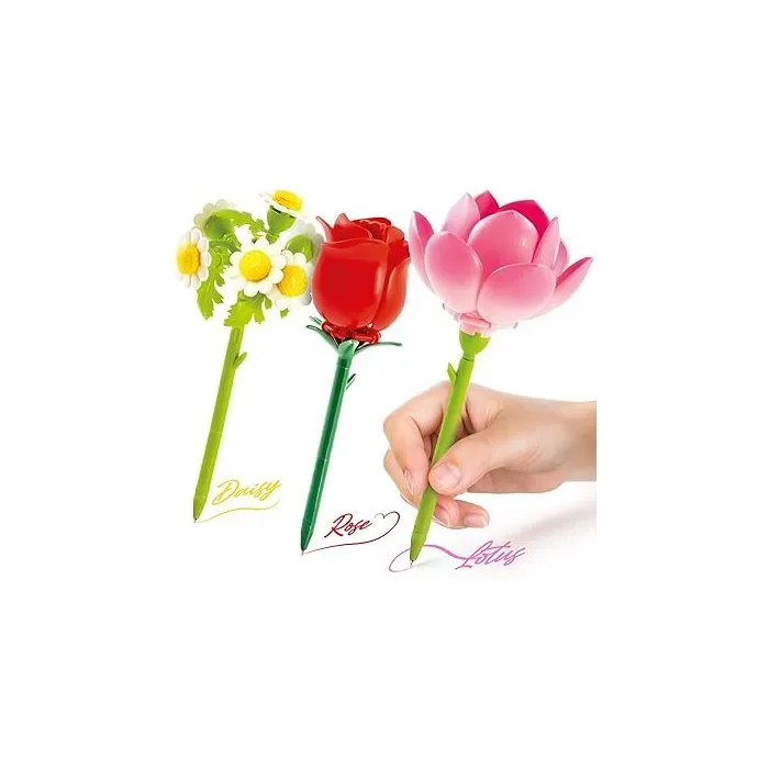 Canal Toys Bloom BLM 002 - Pack de 3 Bolígrafos para Armar con Flores Rosa, Loto y Margarita - Tinta con Purpurina y Aroma