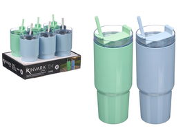Kinvara Vaso Pajita 450 ml Surtidos Azul Verde 8.5x21x8 cm (Set de 12)