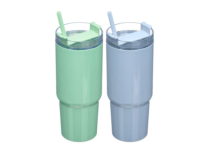 Kinvara Vaso Pajita 450 ml Surtidos Azul Verde 8.5x21x8 cm (Set de 12)