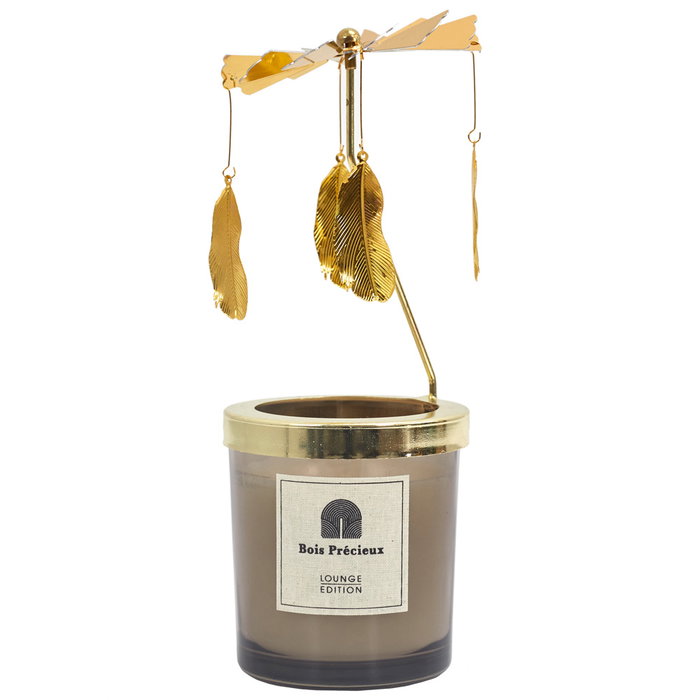 Home Deco Factory Vela Perfumada Carrusel, Colección Lounge, Aroma Wood and Ginger Spa, Color Negro y Dorado, 25h Duración, Ø7x8 cm