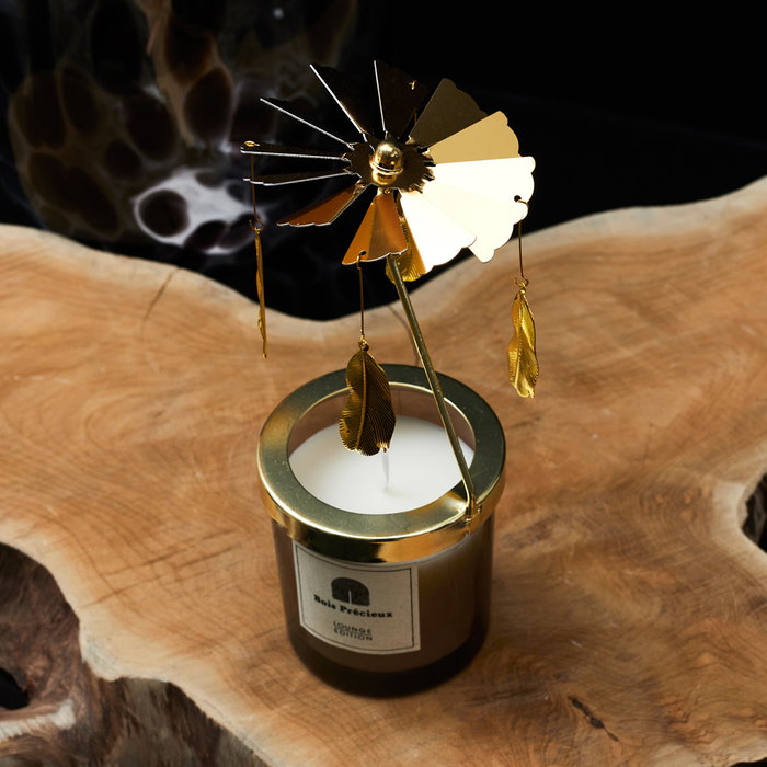 Home Deco Factory Vela Perfumada Carrusel, Colección Lounge, Aroma Wood and Ginger Spa, Color Negro y Dorado, 25h Duración, Ø7x8 cm