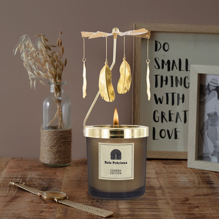 Home Deco Factory Vela Perfumada Carrusel, Colección Lounge, Aroma Wood and Ginger Spa, Color Negro y Dorado, 25h Duración, Ø7x8 cm