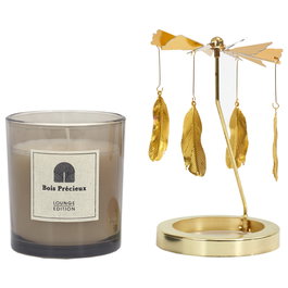 Home Deco Factory Vela Perfumada Carrusel, Colección Lounge, Aroma Wood and Ginger Spa, Color Negro y Dorado, 25h Duración, Ø7x8 cm