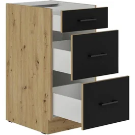 CUISINIER MODENA40D3S Mueble Bajo Cazuela 40 cm 3 Cajones Roble Artesanal y Negro Mate