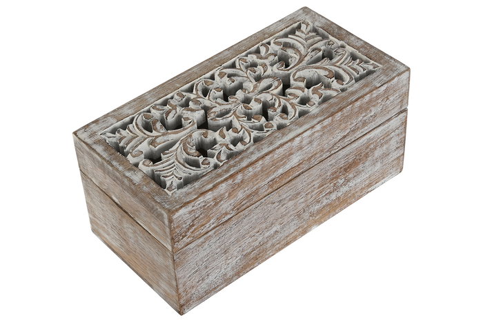 DKD Home Decor Joyero Indio Blanco Natural Mango Set de 2 Piezas 25.5 x 15 x 11 cm