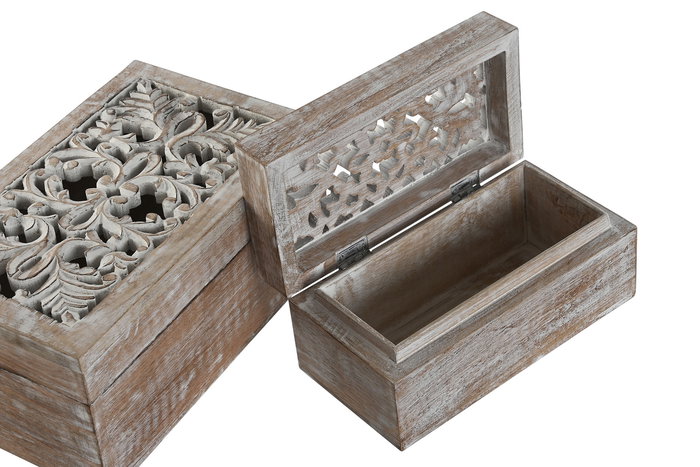 DKD Home Decor Joyero Indio Blanco Natural Mango Set de 2 Piezas 25.5 x 15 x 11 cm