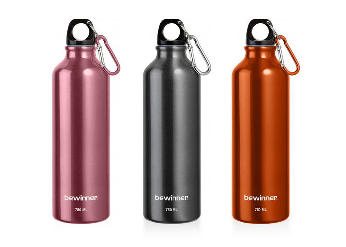 Bewinner Botella Sport de Aluminio 750 ml con Dimensiones 7 x 25 cm - Ideal para Deporte (12 Unidades)