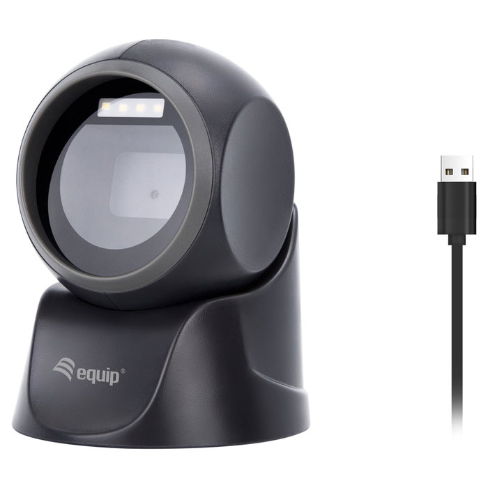 Equip Lector de códigos de barras omnidireccional 2D sobremesa USB Negro