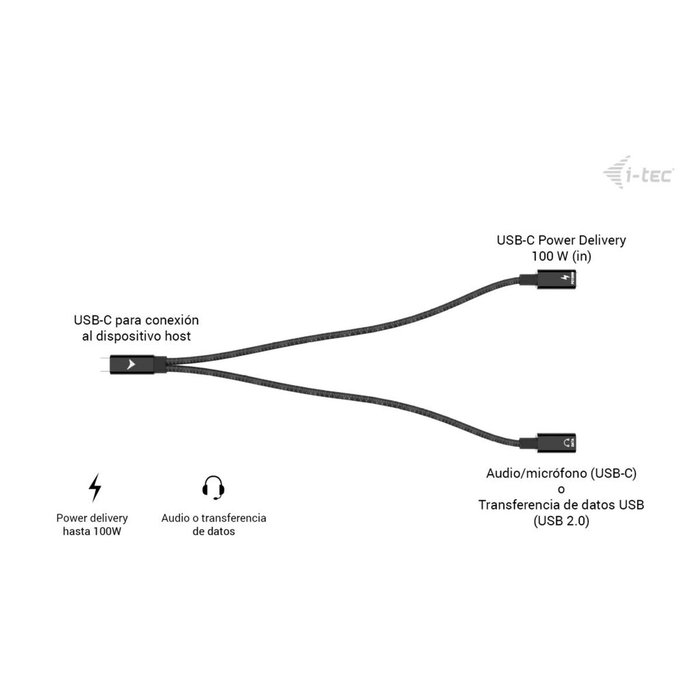 i-tec C31DUALSPLITTER Adaptador USB-C Macho a Doble USB-C Hembra (Datos/Audio + Carga) 100W i-tec C31DUALSPLITTER Adaptador USB-C Macho a Doble USB-C Hembra (Datos/Audio + Carga) 100W