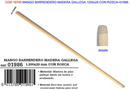 Universal Mango para cepillo de barrendero de madera con rosca ø2,8 x 120 cm