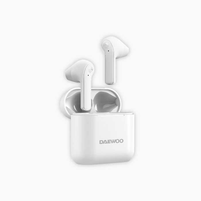Daewoo Auriculares Inalámbricos TWS Bluetooth 5.4 Blanco con Indicador de Carga, Batería 40 mAh (auriculares) y 650 mAh (estuche)