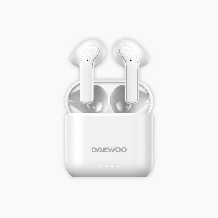 Daewoo Auriculares Inalámbricos TWS Bluetooth 5.4 Blanco con Indicador de Carga, Batería 40 mAh (auriculares) y 650 mAh (estuche)