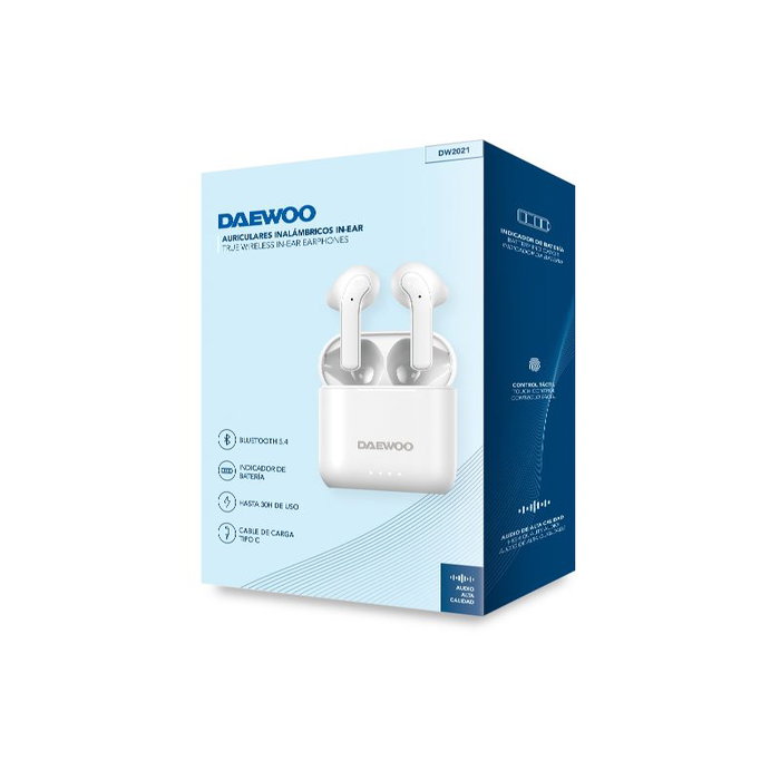 DAEWOO Auriculares Bluetooth TWS 5.4 Blancos con Carga, Batería Auricular 40 mAh y Caja 650 mAh
