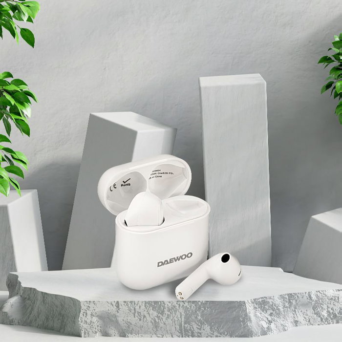 DAEWOO Auriculares Bluetooth TWS 5.4 Blancos con Carga, Batería Auricular 40 mAh y Caja 650 mAh