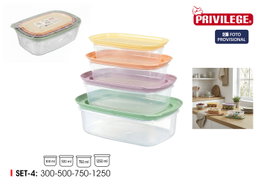 Privilege Set de 4 Fiambreras Apilables Rectangulares