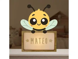 Wondee Little Bee Lámpara Infantil de Noche Personalizable con Nombre en Madera Sostenible