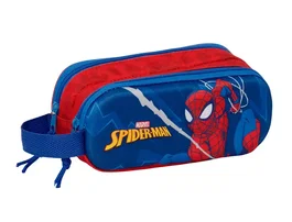 Safta Estuche Portatodo Bolso Escolar Doble con Cremallera, Diseño 3D Spiderman, Dimensiones 80x60x210 mm