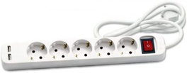 CEGASA Base Múltiple de 5 Tomas + 2 USB de 1.4m